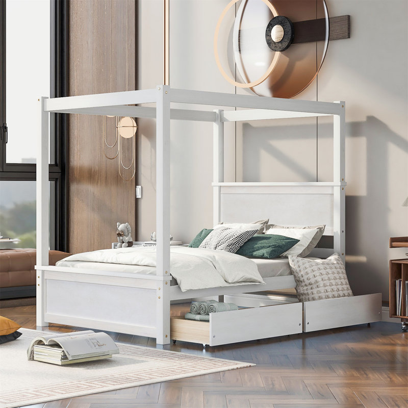 Full Size Canopy Bed With Drawers