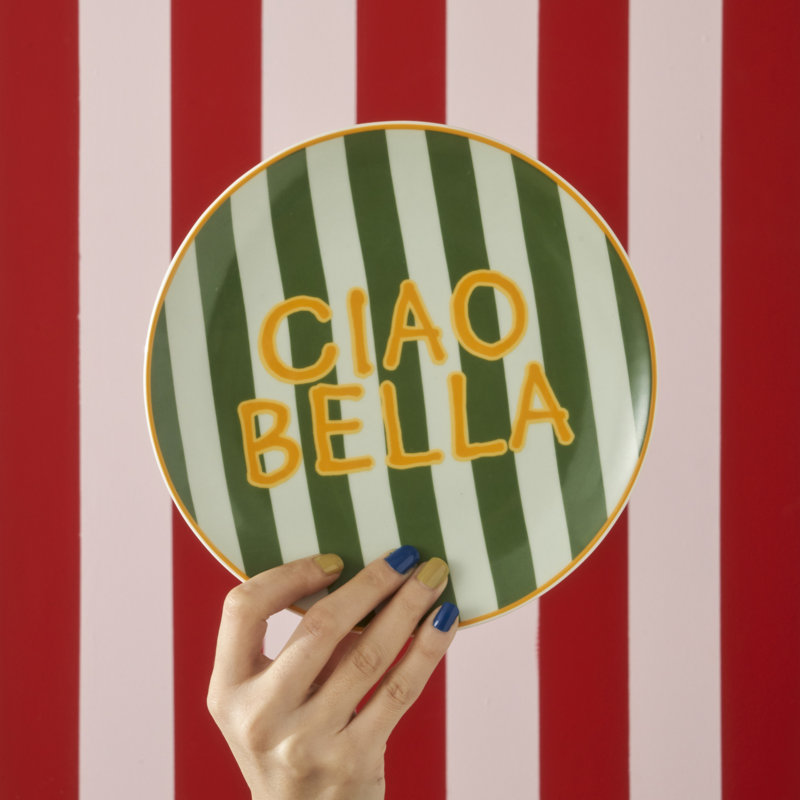 Line Striped Porcelain Dessert Plate, Green