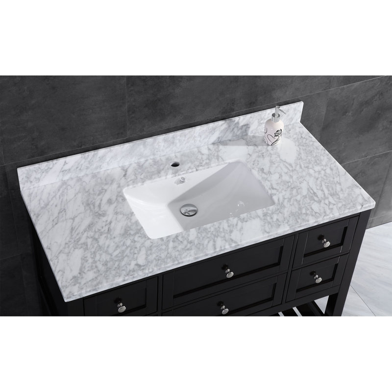 Juney 41.375'' Single Bathroom Vanity with Marble Top, Black