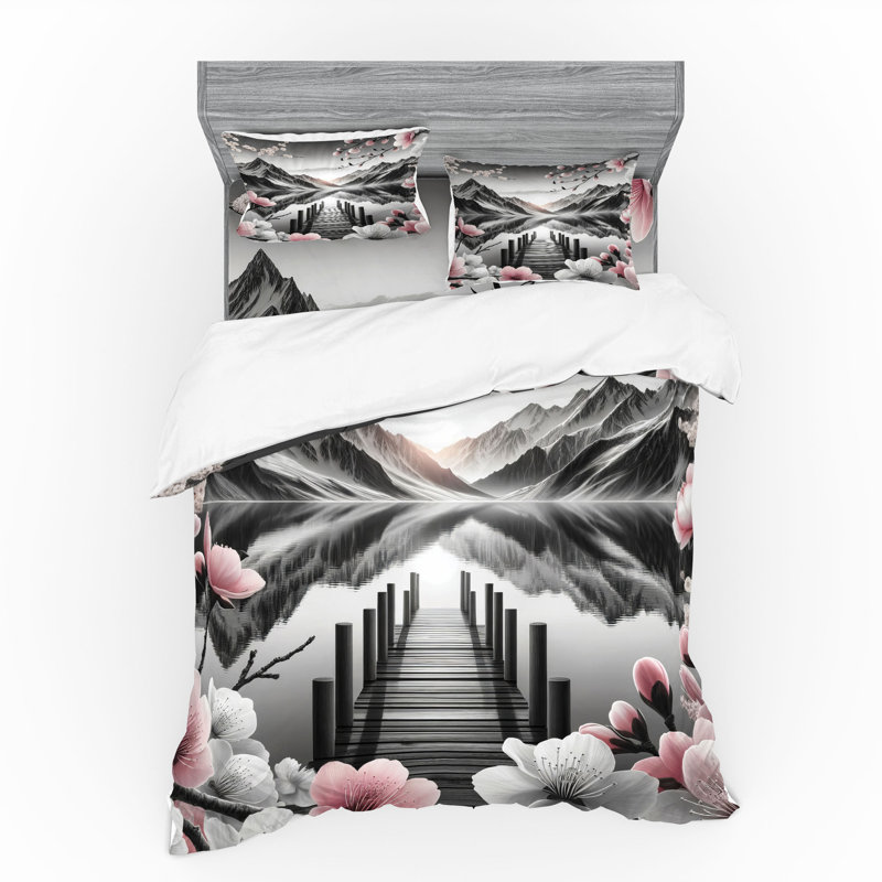 Ensemble de literie Ambesonne Lake - gris et rosé, King Duvet Cover + 3 Additional Pieces