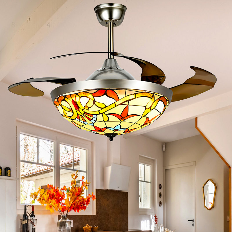 Ventilateur de plafond invisible à télécommande 42 po avec lumière DEL Dahlke Tiffany - Qualité professionnelle