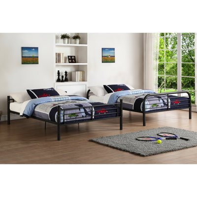 Lit superposé double / double avec finition Bristol bronze, convertible en lits superposés empilés ou séparés, système de lattes en tube métallique, réversible, - garde-corps de longueur, limite de matelas de 6 pouces pour le lit supérieur, 38