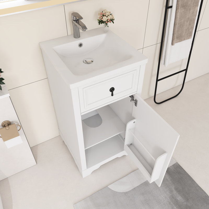 Meuble-lavabo autoportant de 20 po avec lavabo en céramique, Black, White