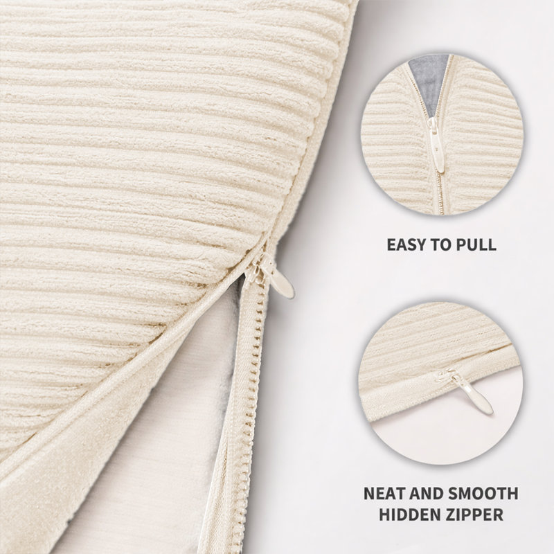 Aspire Homeware Striped Square Velvet Cushion Cover, Cream, Pack of 6