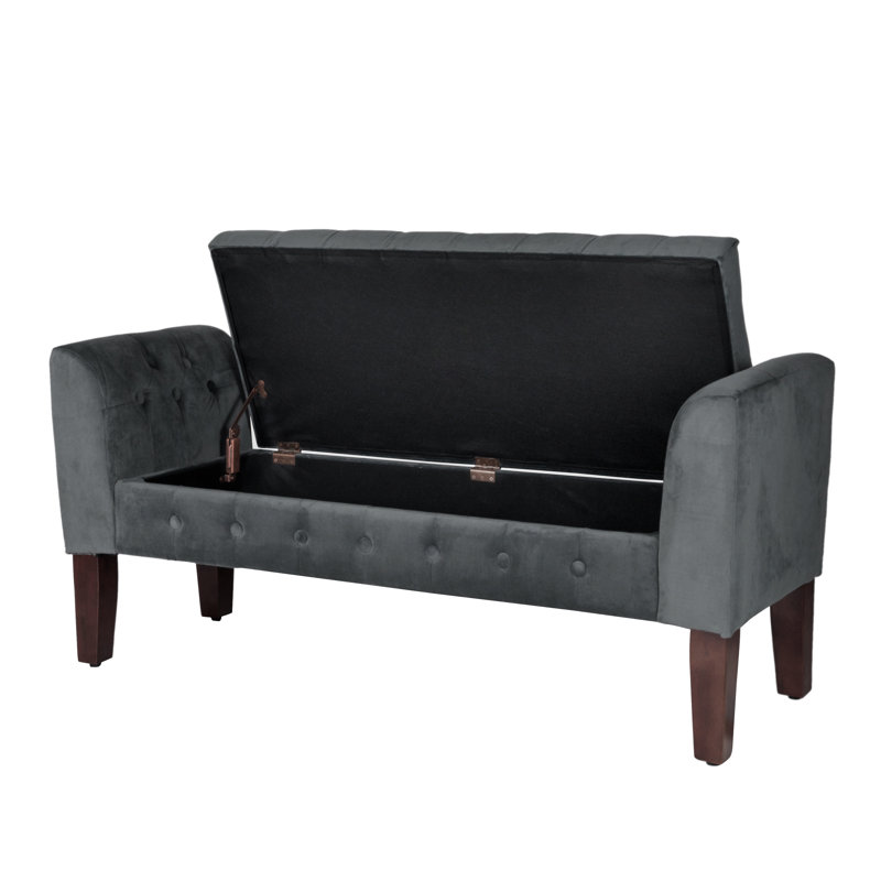 Banc de rangement à couvercle rabattable rembourré, Velours gris foncé