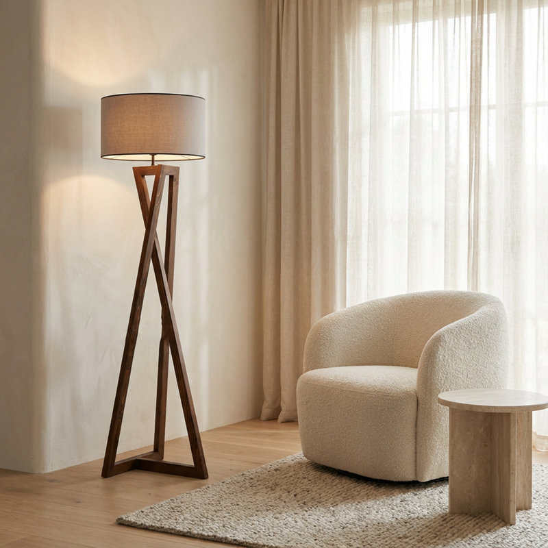 Metropolis Walnut / Grey Drum Shade Floor Lamp