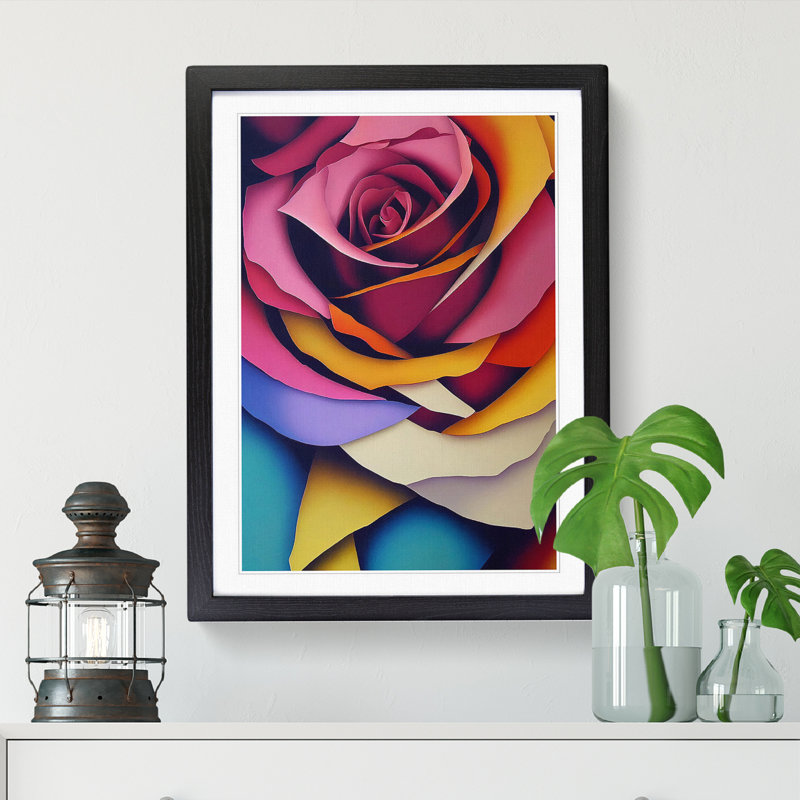 Rose Painting In Abstract Vol.2 - Single Picture Frame Print, Black, 64cm H x 46cm W x 2cm D