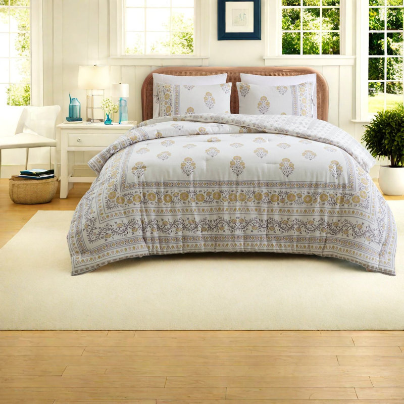 Ensemble de literie pour très grand lit, mélange de coton floral rosé doré, chambre à coucher