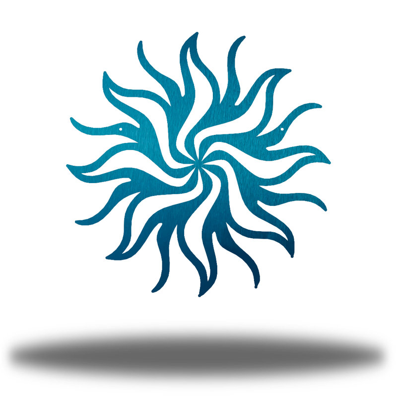 Décoration murale tribal soleil, H 12 po x l 12 po x P 0,01 po, Bleu sarcelle