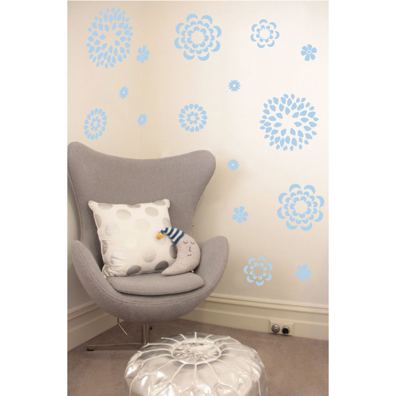 Adhésif décoratif motif floral, H 38 po x l 48 po x P 0,01 po, Bleu poudré