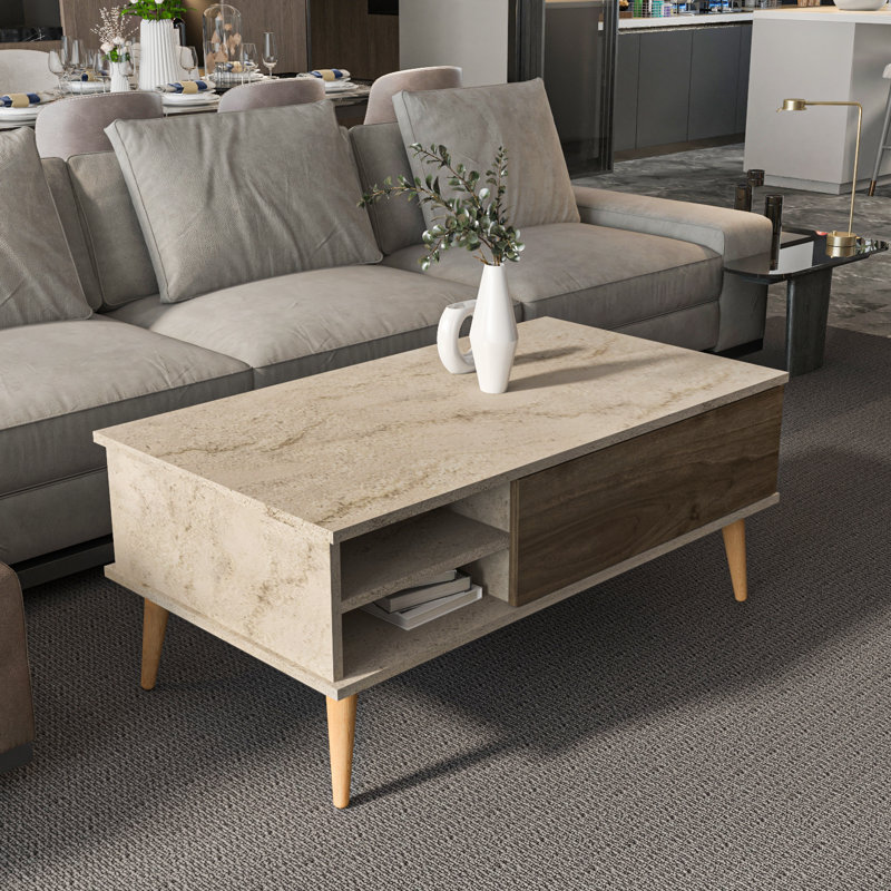 Table basse 43 po Como, Plateau Traverteur / base noyer