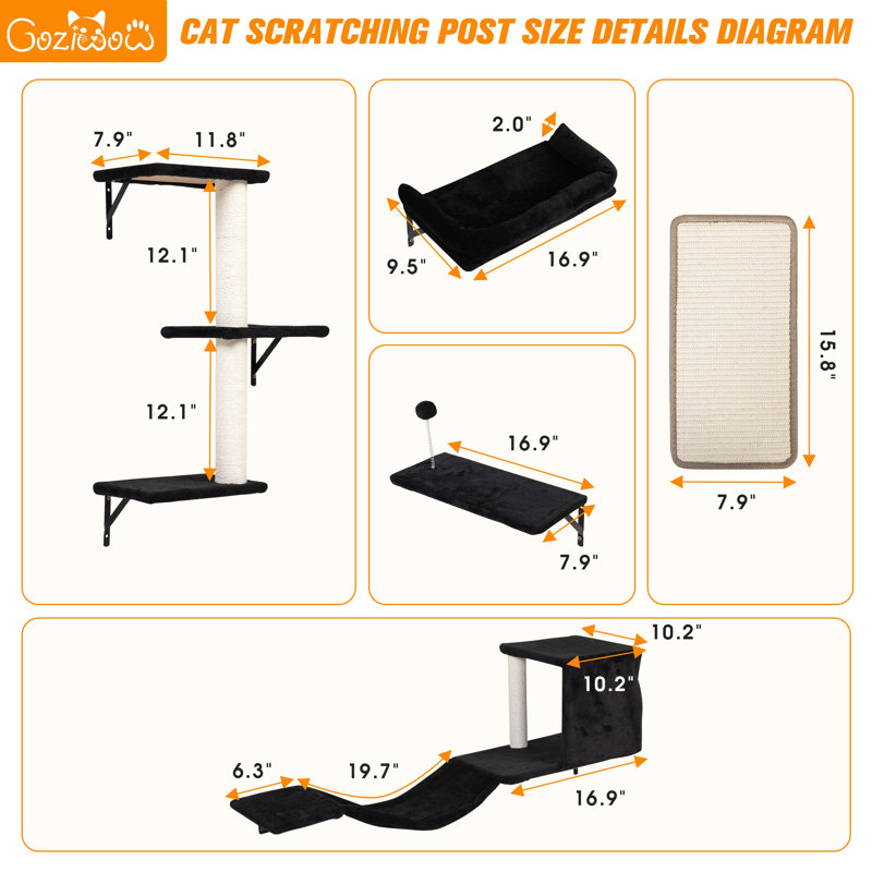 Tablettes murales pour arbre à chat, Noir