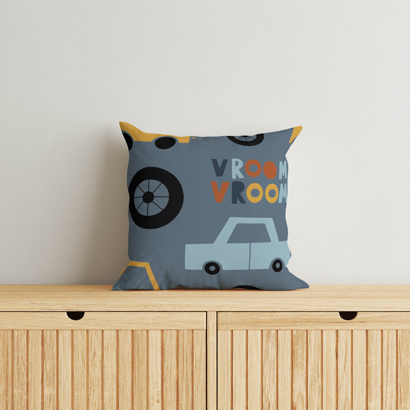 Coussin Vroom, H 20 po x l 20 po, Bleu / or / orange