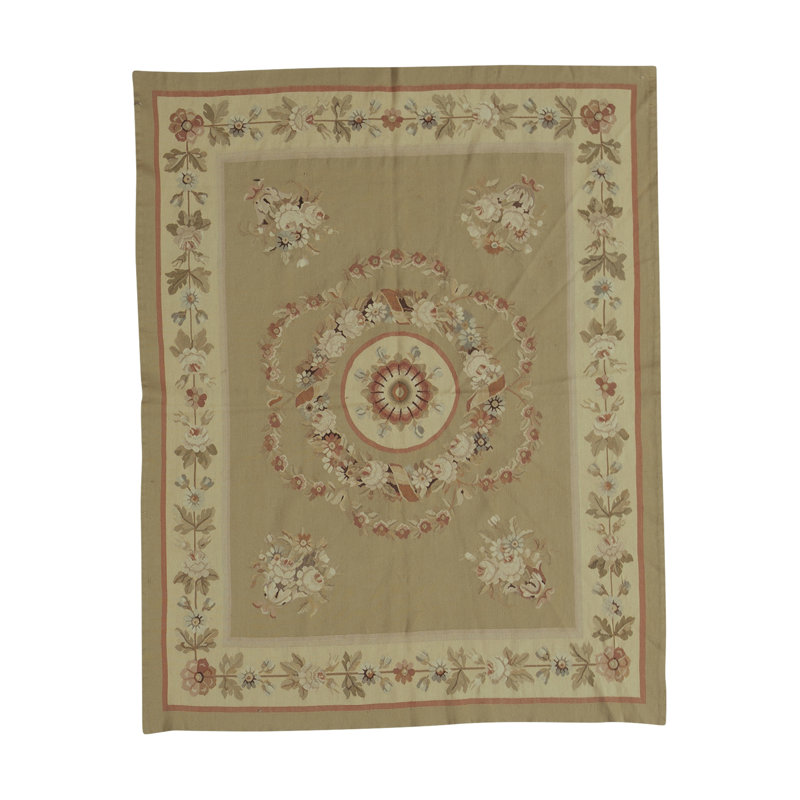 Tapis vert et doré de haute qualité noué à la main