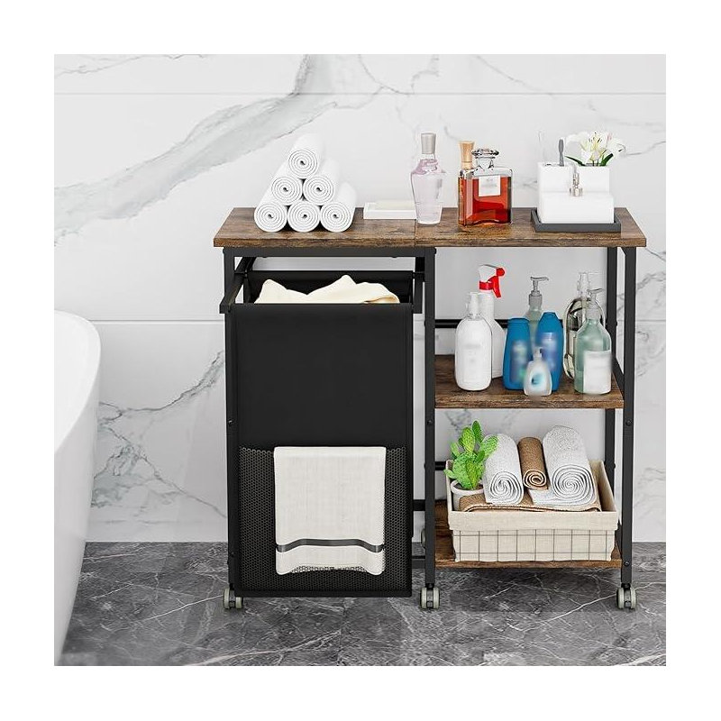 Chariot de panier à linge verrouillable avec étagère à linge verrouillable