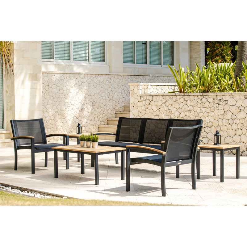 SoHo 40" Rectangle Teak Aluminum Outdoor Coffee Table, Black