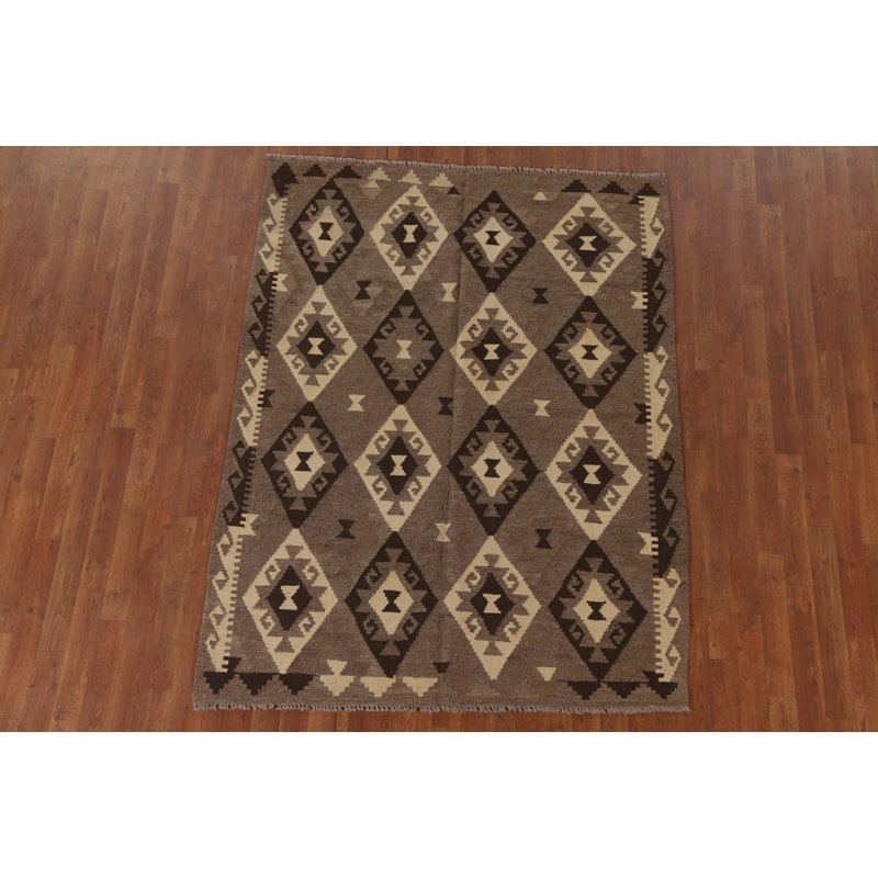Tapis géométrique en laine brun Kilim 5 x 7