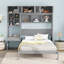 Grand lit escamotable mural avec bureau, armoire supérieure et tablettes de rangement, lit escamotable escamotable en bois pour bureau à domicile-1410354579
