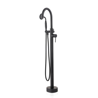 Robinet de baignoire noir mat avec fixation au sol - Poignées à levier pour une baignoire autoportante à réglage de température en laiton massif construit pour durer