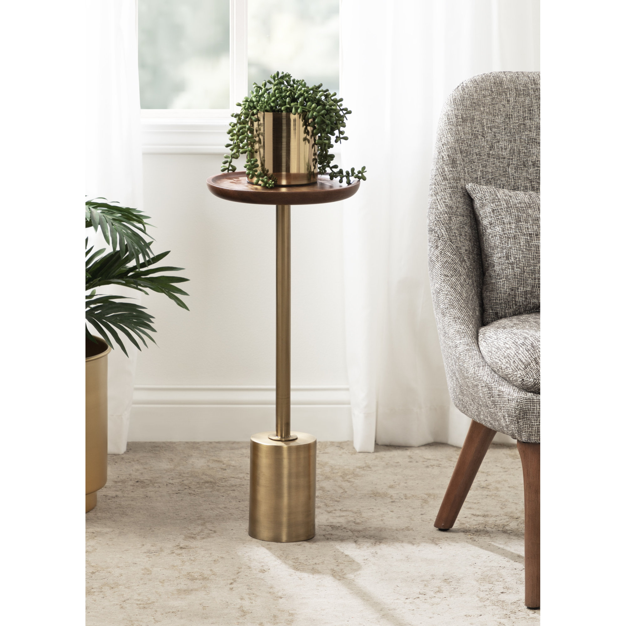 Armengol Solid Wood End Table, Gold, Walnut