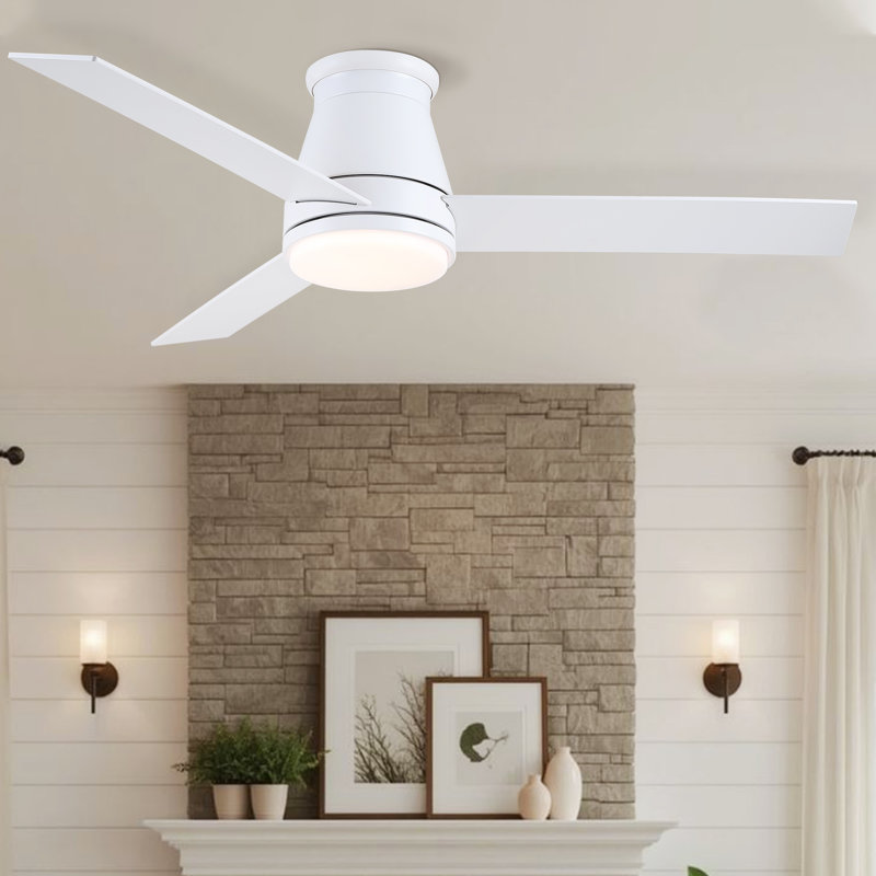 Amici Modern 48'' Flush Mount Ceiling Fan with LED Lights and Remote Control, White