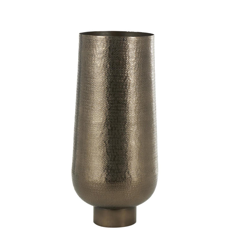 Mufinella Aluminum Metal Textured Wide Floor Geometric Decorative Brass Vase with Elevated Base