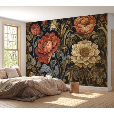 Adhésif mural floral pelez et collez - grandes fleurs de style kilim
