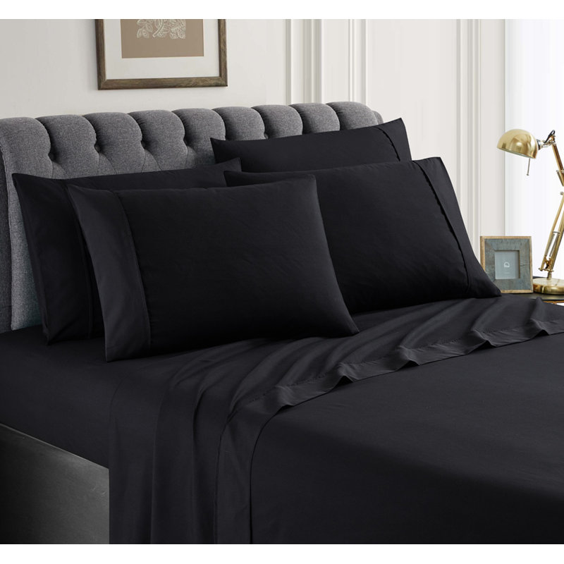 Microfiber Percale Sheet Set, King Sheet Set + Fitted Sheet + 2 Pillowcases, Black