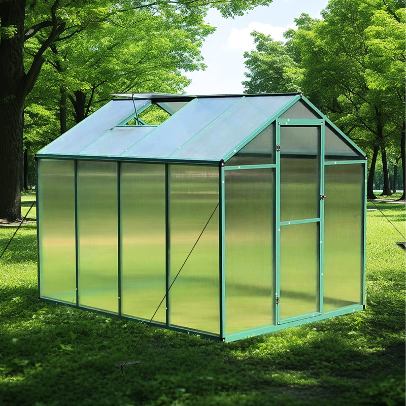 Serre en aluminium de 6 pi x 8 pi - Polycarbonate robuste pour accès à la cour arrière qui maintient des conditions de croissance des plantes constantes Bloque le soleil et protège contre les intempéries