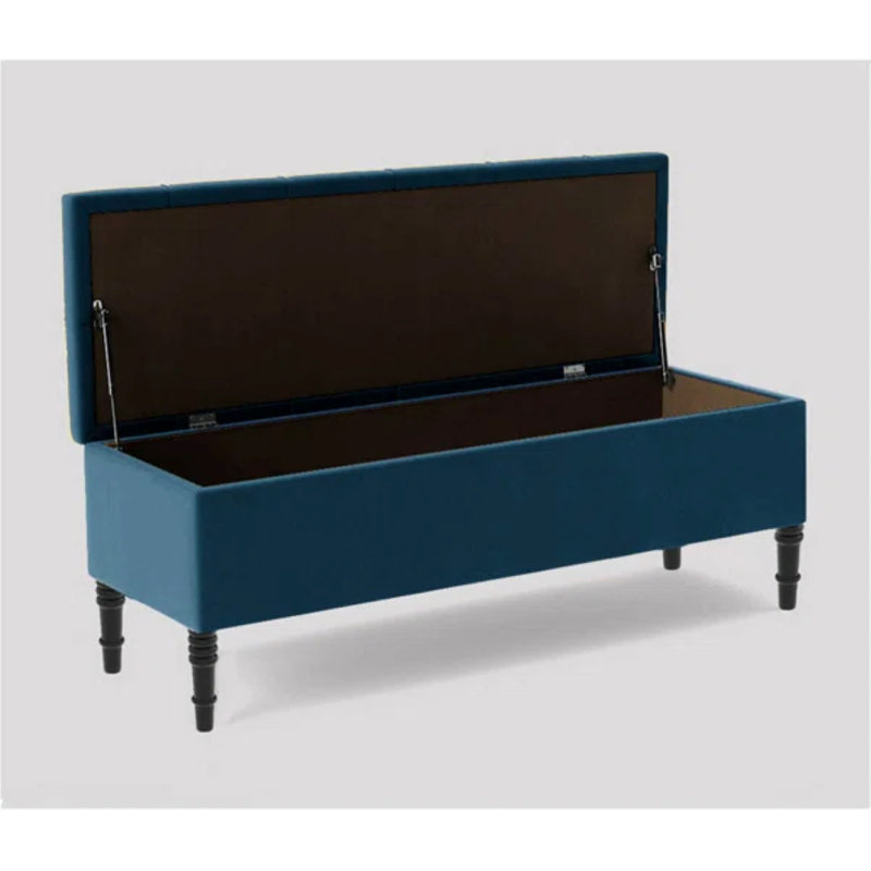 Swiss Chesterfield Ottoman Storage Bench - Upholstered Plush Velvet Shoes Bench with Black Turned Wooden Legs