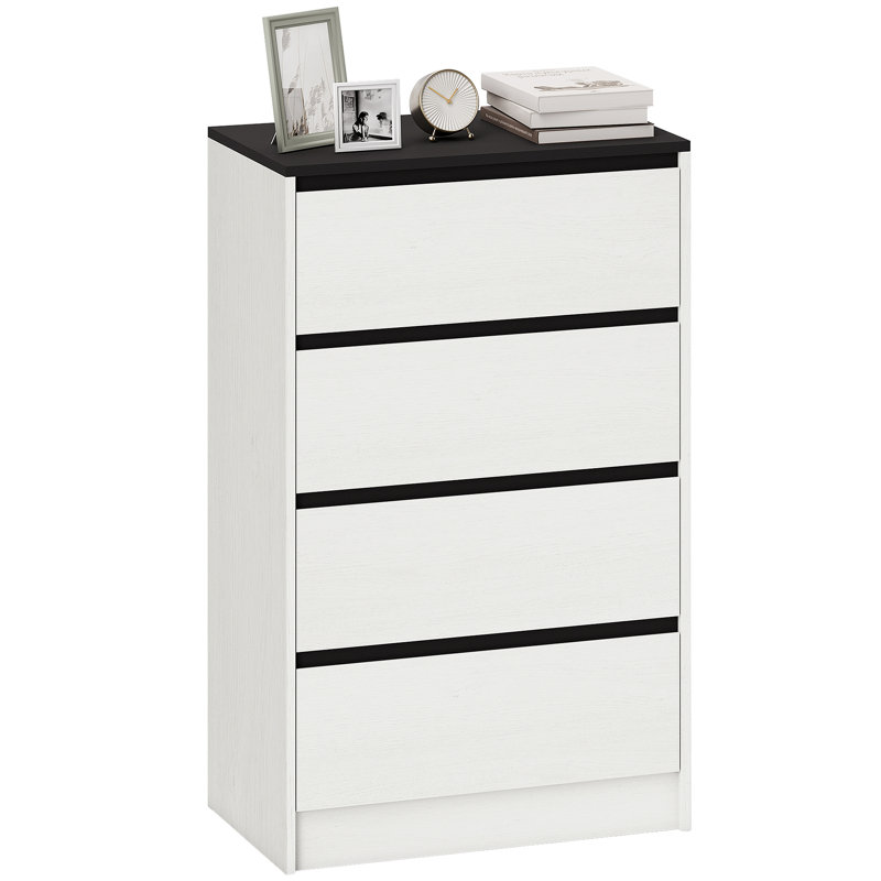 Commode 4 tiroirs pour grande chambre à coucher effet bois blanc