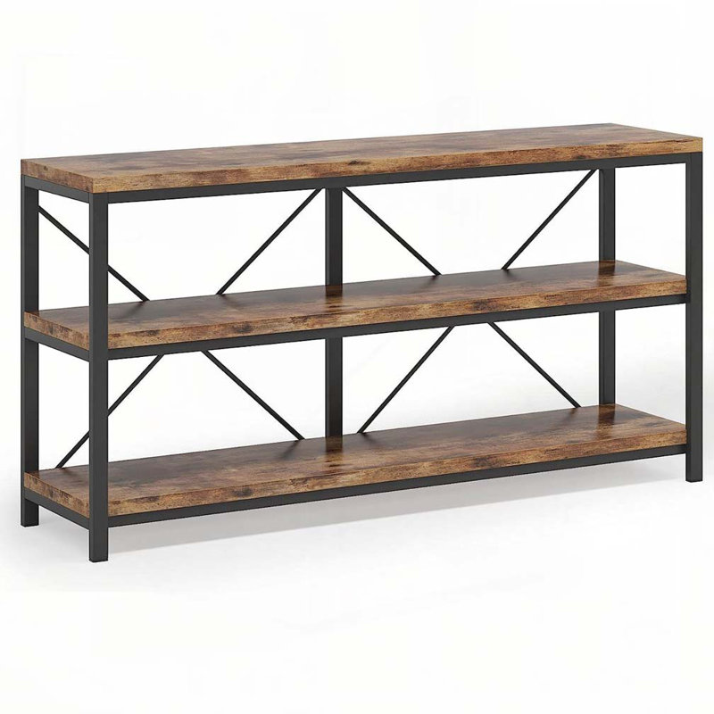 Console industrielle 55 po avec tablettes de rangement - Canapé brun rustique à 3 niveaux derrière le canapé