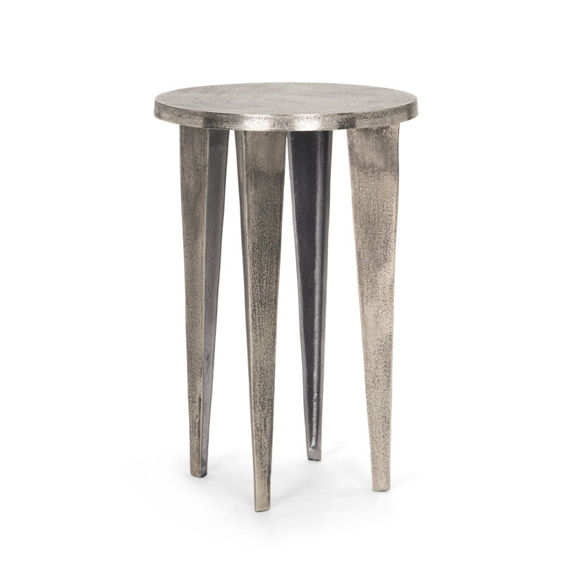 21" Silver Distressed Aluminum Round End Table