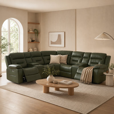 109" L-Shaped Faux Leather Power Reclining Sectional Couch with Storage Consoles USB and USB-C Ports
