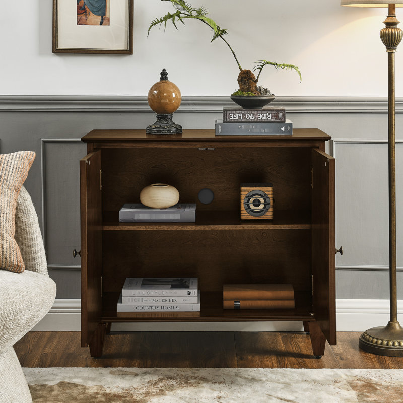 Buffet rétro 33,6 po en noyer, armoire à vin avec tablette ajustable - surface lisse, assemblage facile et symétrique pour différentes pièces Élégant grain de bois, nécessitant peu d'entretien