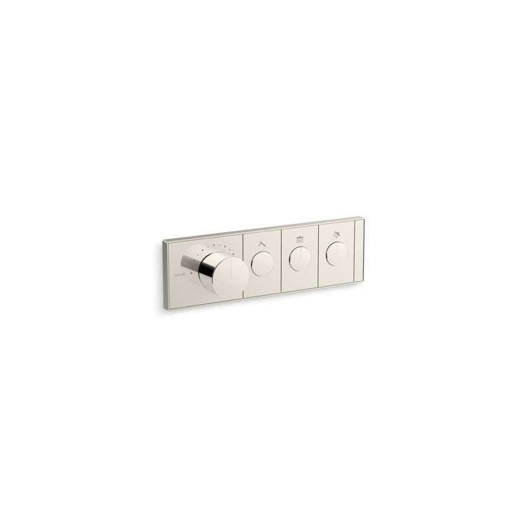 Anthem Three-Outlet Thermostatic Valve Control Panel With Recessed Push-Buttons