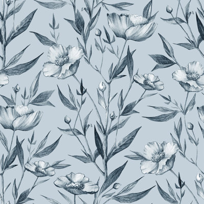 Panneau de papier peint adhésif floral L 10,4 pi x l 25 po