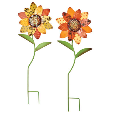 24" Metal Sunflower Garden Stake, Set of 2
