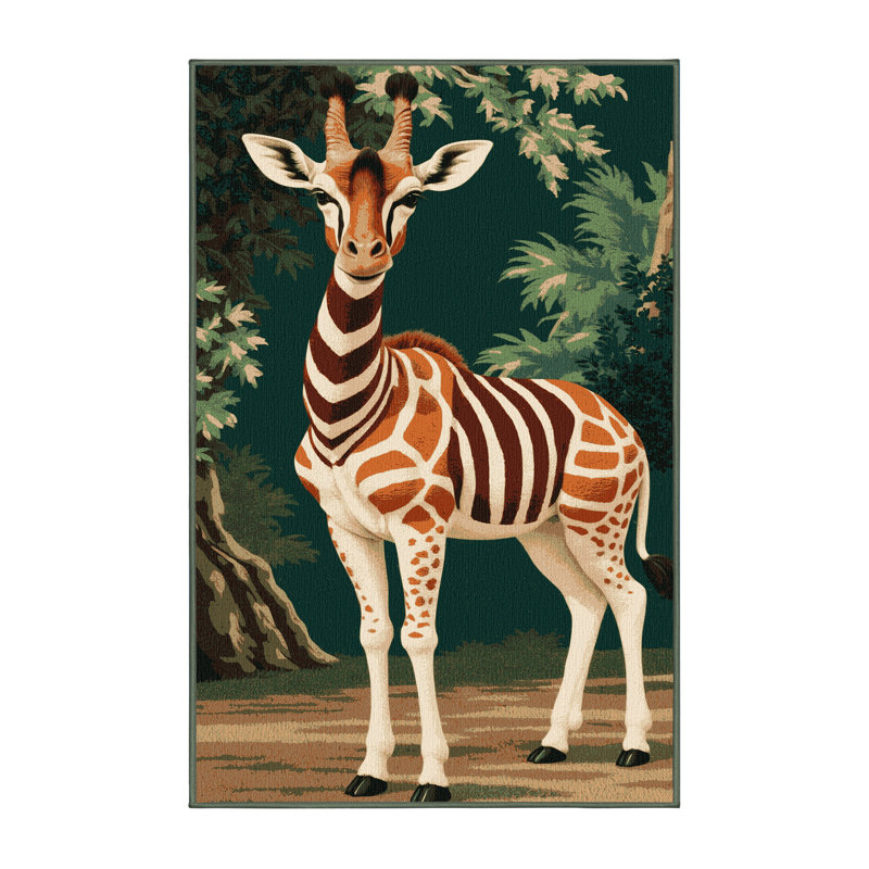 Washable Okapi Wildlife Area Rug, Rectangle 8' x 10'