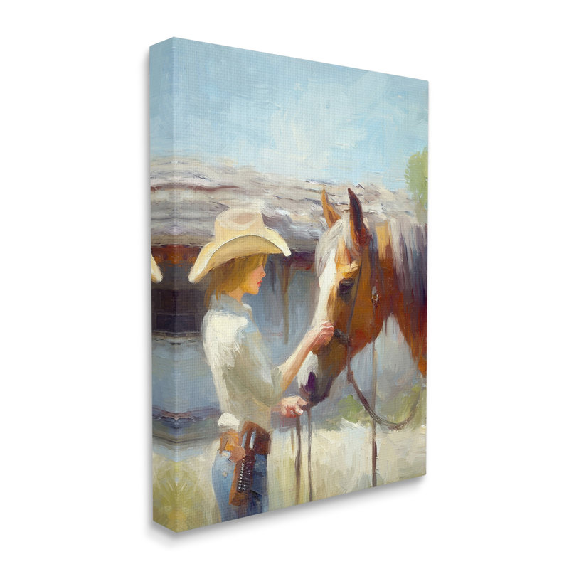 «Girl Caring For Horse» par Ramona Murdock sur toile, H 48 po x l 36 po