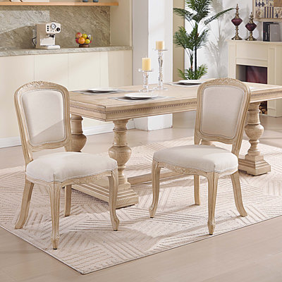 French Country Wire Drawing & Carving Techniques Dining Chairs with Fan-shaped Back for Living Room, Kitchen, Restaurant (Set of 2)