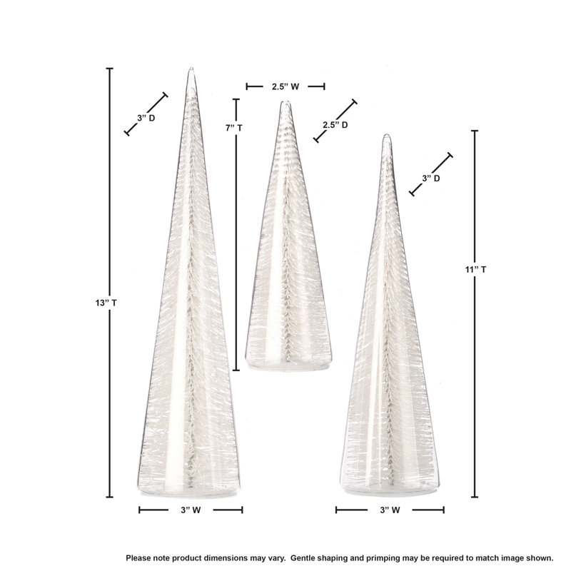 7/11/13" Bristle In Glass Tree Set of 3