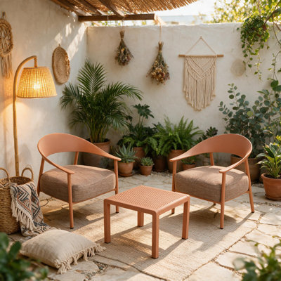 Ensemble de mobilier d'extérieur moderne, 2 chaises d'appoint avec table d'appoint, structure en acier PP, coussin moelleux, ensemble de bistro pour le balcon