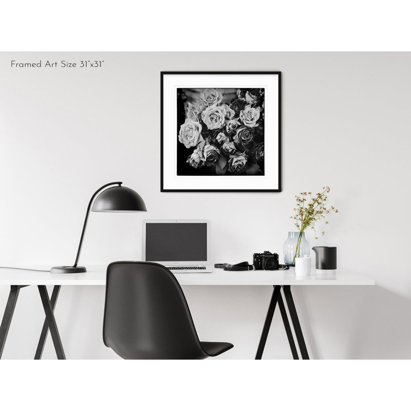 Fading Roses - Picture Frame Photograph on Paper , 36" H x 36" W, Black Framed