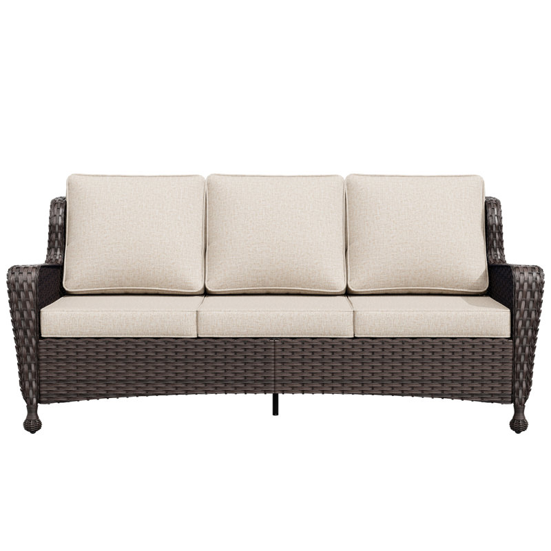 Canapé d'extérieur en osier avec coussins, Beige