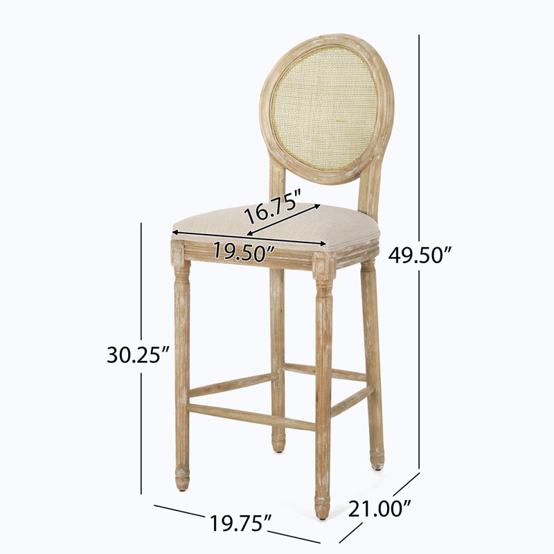 Bar Stools Set of 2, Beige Seat/Natural Frame