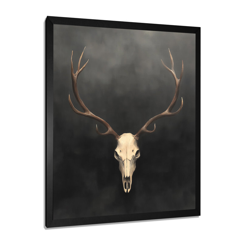 «White Antler Glow», art mural crâne blanc, H 20 po x l 12 po, Cadre photo unique, Noir