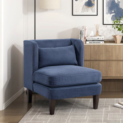 Fauteuil d'appoint de salon en velours côtelé bleu, rembourrage à ressorts ensachés, hauteur 30,77 po, velours côtelé bleu, coussin de siège amovible, poids de 40,12 lb