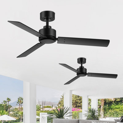 Korryn 2-Pack 48'' Black 3-Blade Indoor/Covered Outdoor Lightless Ceiling Fan with Remote Control , Quiet Reversible DC Motor, 6 Speeds, Indoor Ceiling Fan for Living Room, Bedroom
