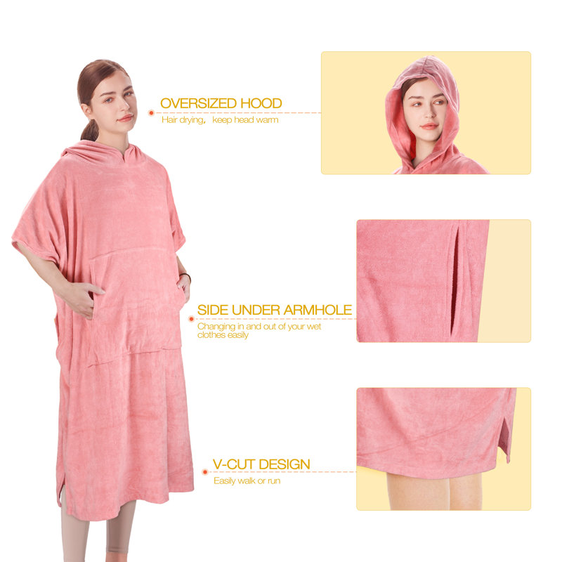 Pink Microfiber Hooded Surf Changing Poncho with Pockets